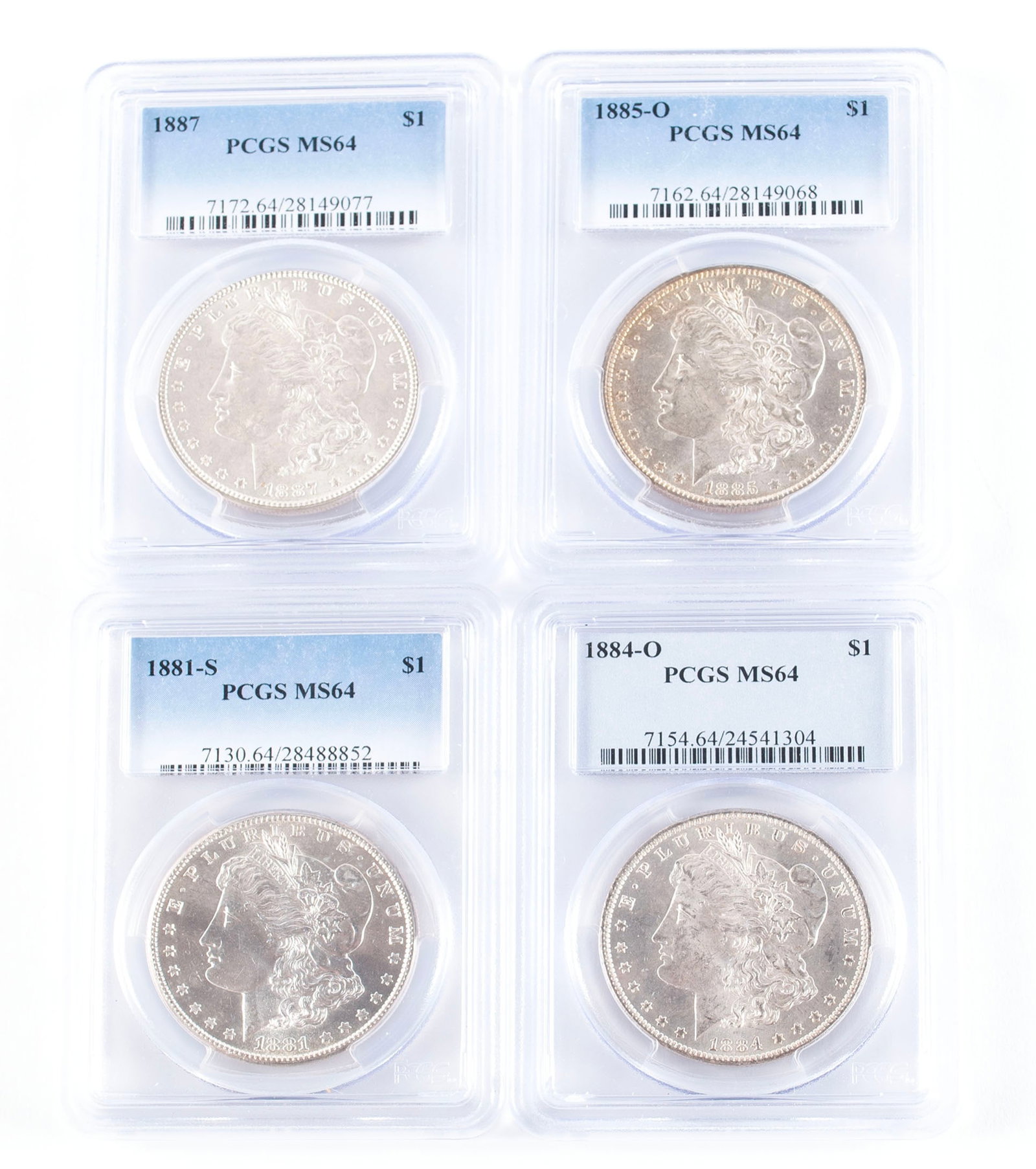 FOUR U.S. MORGAN SILVER DOLLARS PCGS MS64 (1 of 6)