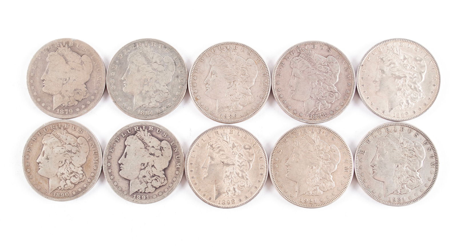 TEN U.S. MORGAN SILVER DOLLARS (1 of 9)