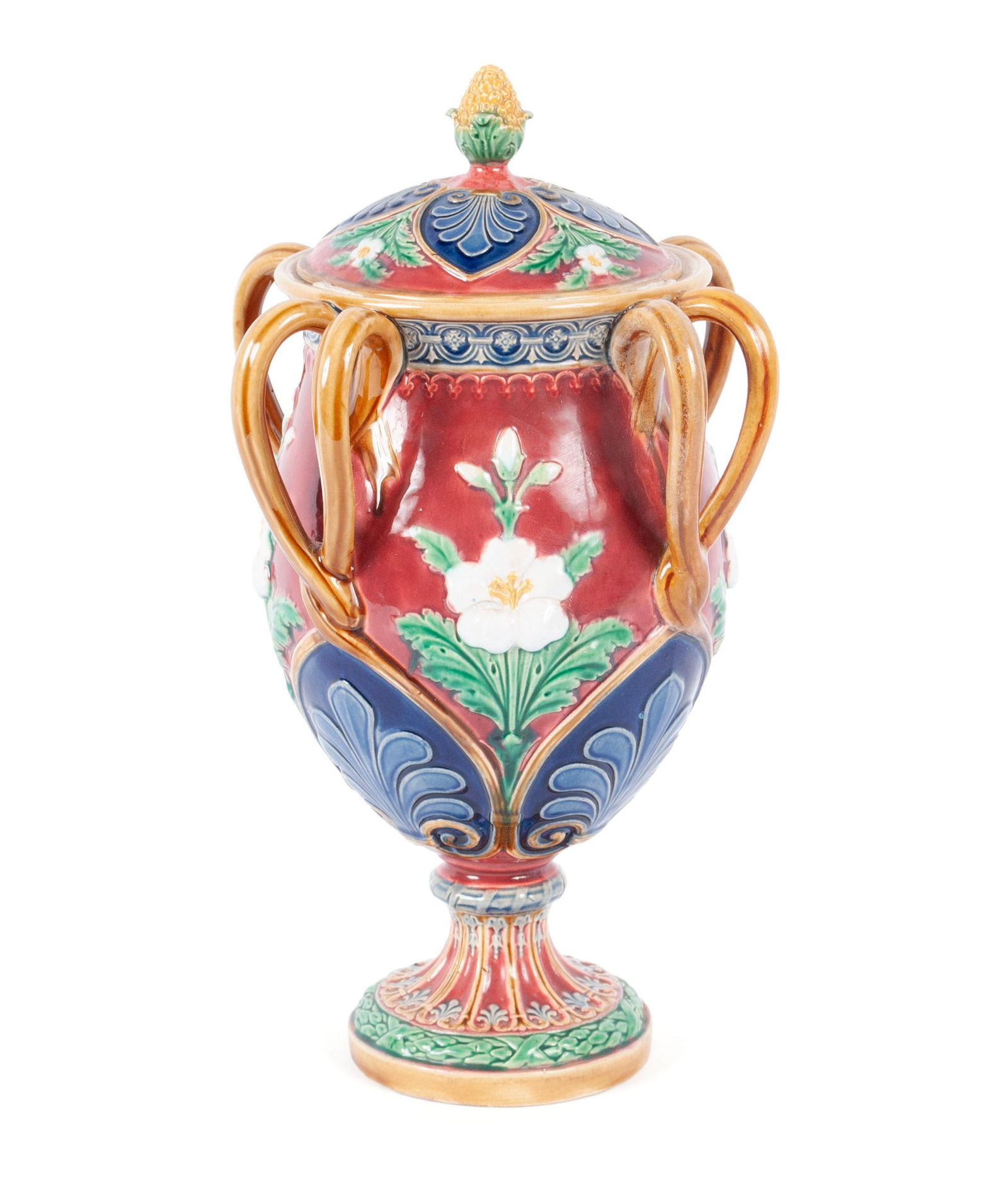 MINTON MAJOLICA VASE AND COVER (1 of 8)