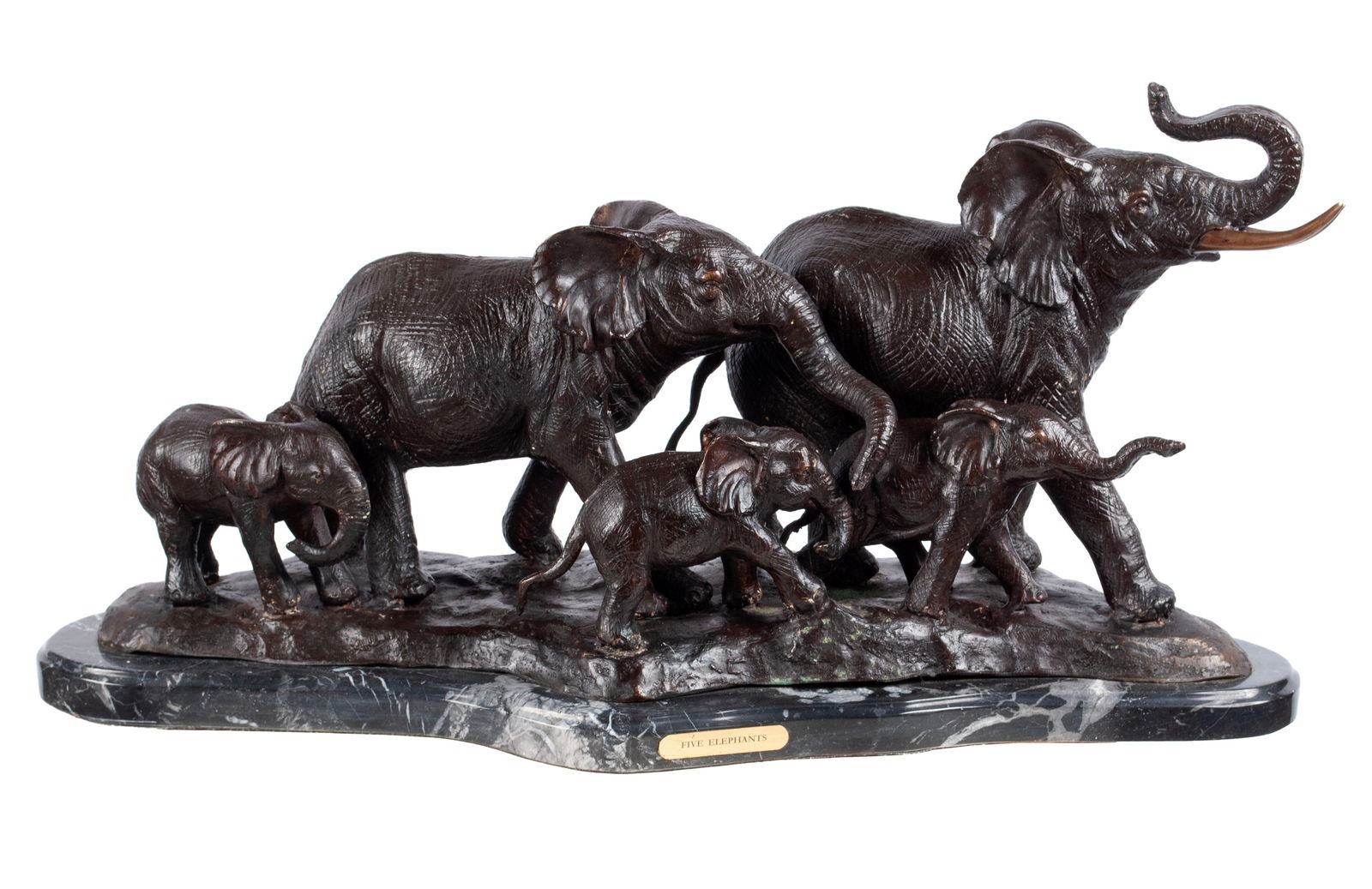 BRONZE FIGURE GROUP OF FIVE ELEPHANTS (1 of 7)