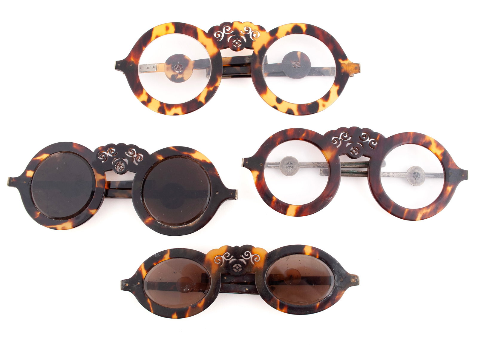 FOUR CHINESE CARVED TORTOISESHELL SPECTACLES (1 of 9)