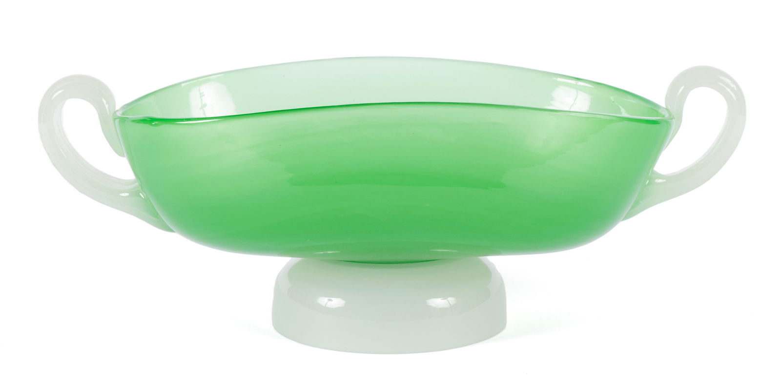 GREEN JADE GLASS CENTER BOWL IN THE MANNER OF STEUBEN (1 of 7)