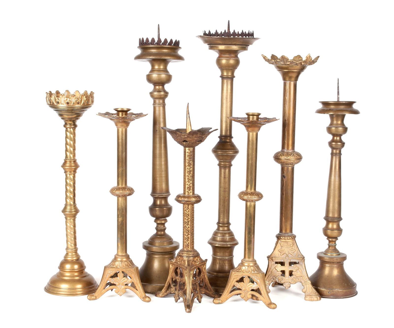 COLLECTION OF ANTIQUE BRASS CHURCH ALTAR CANDLESTICKS (1 of 6)
