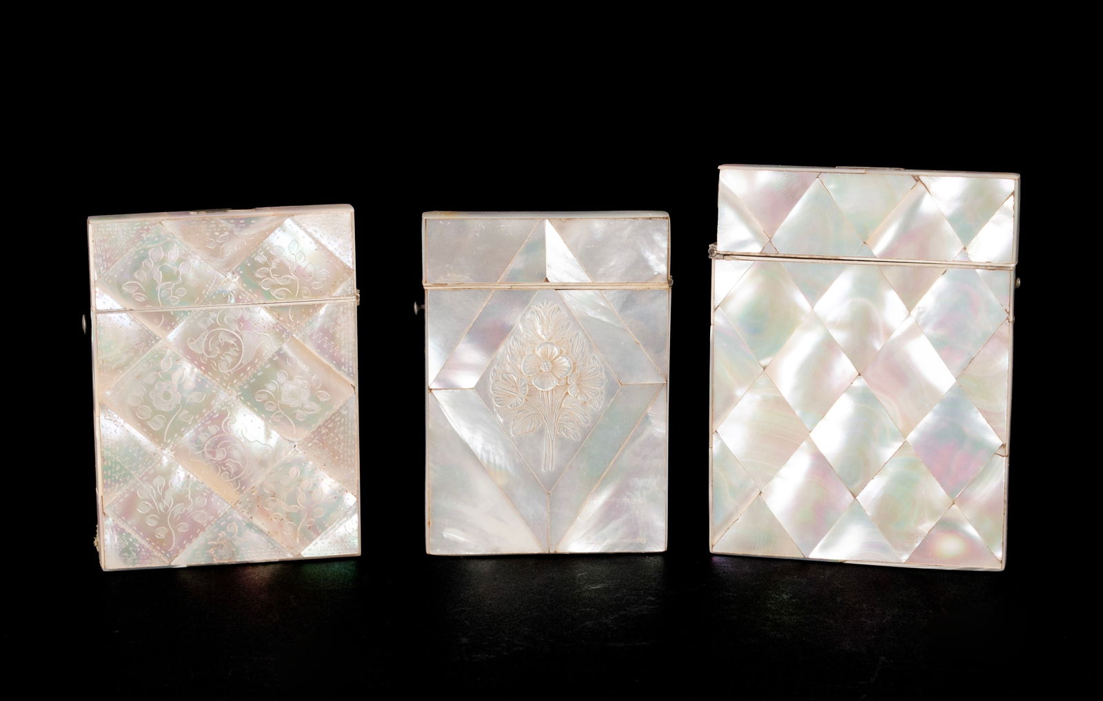 THREE ABALONE AND MOTHER-OF-PEARL VICTORIAN CARD CASES (1 of 10)