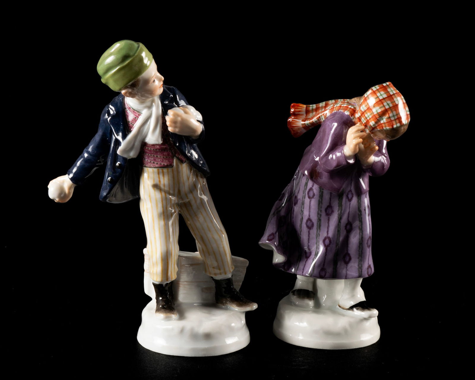 TWO COMPANION MEISSEN FIGURES  SNOWBALL FIGHT (1 of 13)