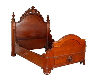 AMERICAN ROCOCO REVIVAL TESTER BED BY ALEXANDER ROUX: AMERICAN ROCOCO REVIVAL TESTER BED BY ALEXANDER ROUXAmerican, 19th century, rosewood, signed with stencil markings to bottom front of the headboard. Elaborate scrolling crests to the headboard and tes