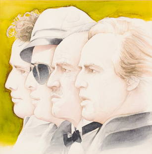 PAUL GIOVANOPOULOS (AMERICAN, B. 1939): Paul Giovanopoulos American, b. 1939 Four Profiles of Marlon Brando Watercolor Signed and dated '73. Layered profile images of the iconic American actor as he appeared in several of his movies,