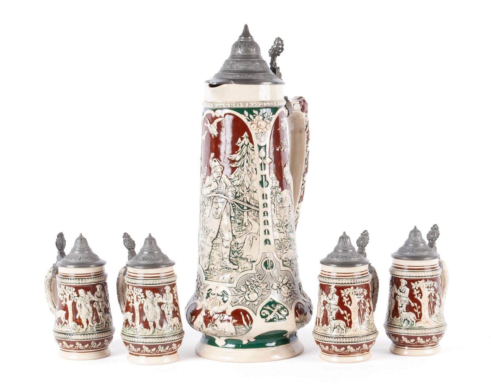 SET OF FIVE HUNT SCENE STEINS (1 of 20)