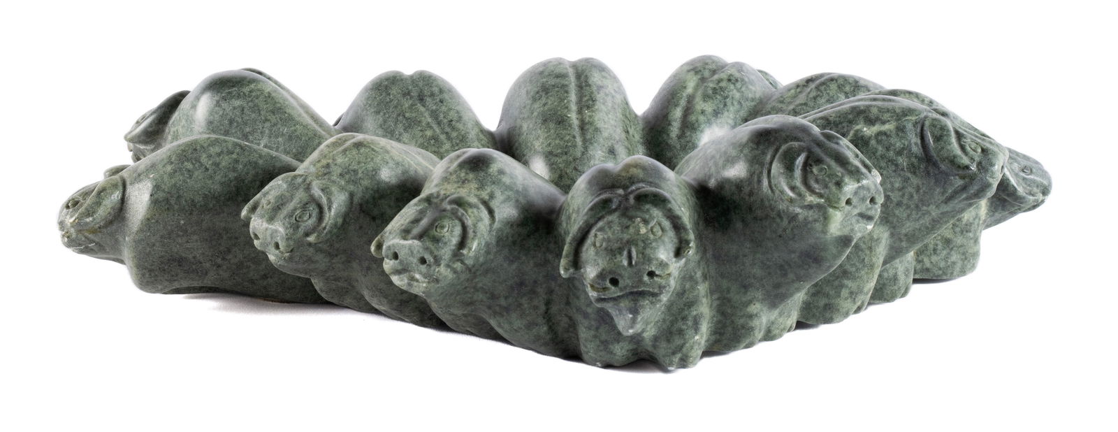 GREENLANDIC INUIT MUSKOX DEFENSE CIRCLE CARVING BY JONASIE FABER (1 of 9)