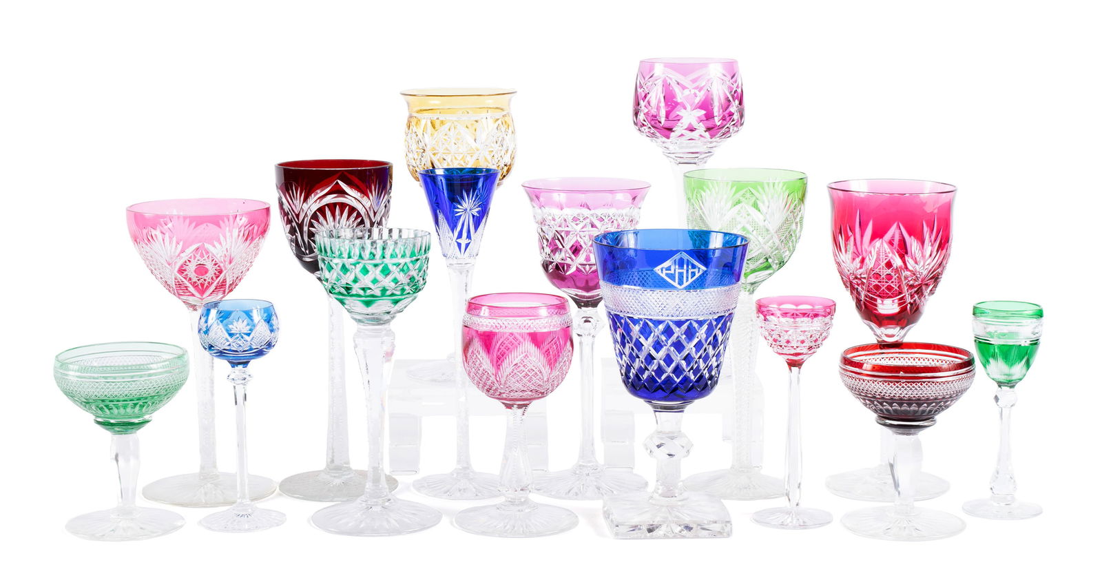 COLLECTION OF CUT TO CLEAR STEMWARE (28): COLLECTION OF CUT TO CLEAR STEMWARE (28)Continental, 20th century. Cut to clear stemware, twenty-eight (28) pieces. Saint-Louis Cristal, Val Saint Lambert, Tudor. Wine, cocktail, water goblet, cordial