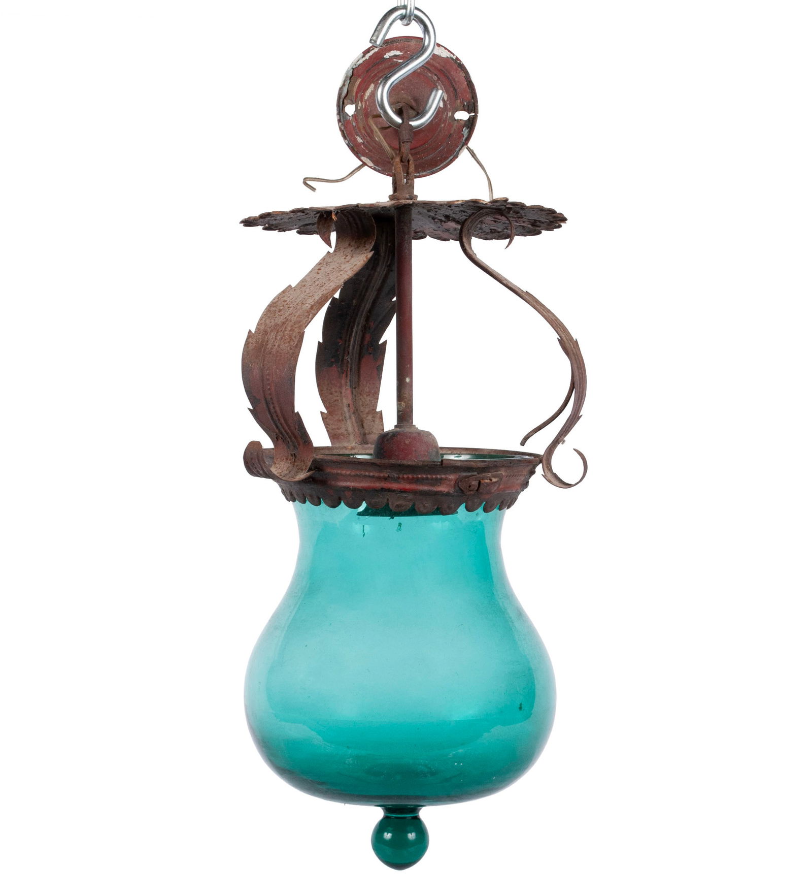 ANTIQUE LIGHT FIXTURE WITH GREEN SHADE (1 of 5)