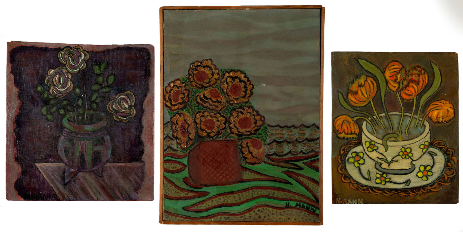 THREE STILL LIFE PAINTINGS BY H. MANN (1 of 18)