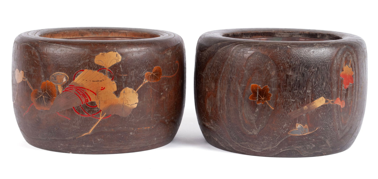 PAIR OF KIRI WOOD COPPER LINED HIBACHI (1 of 6)