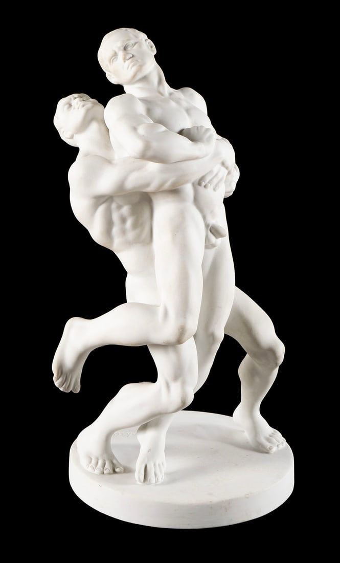 HEREND PORCELAIN FIGURE GROUP "OLYMPIC WRESTLERS" (1 of 12)