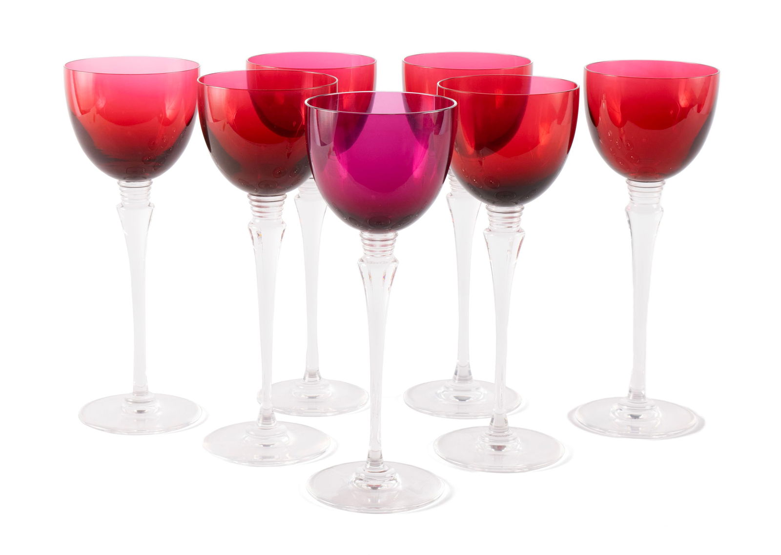 COLLECTION OF SAINT LOUIS GRAND LIEU STEMWARE (7): COLLECTION OF SAINT LOUIS GRAND LIEU STEMWARE (7)French, 20th century. Seven (7) Saint Louis "Grand Lieu" ruby wine hocks.9 1/4 in. (23.5 cm.)