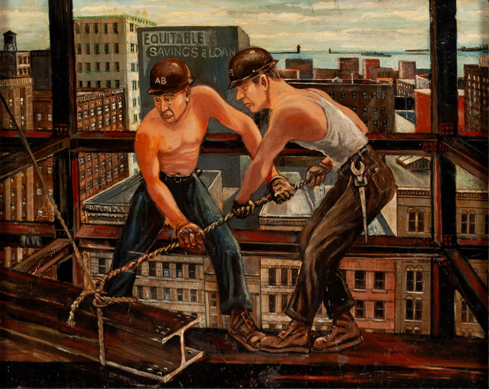 AMERICAN INDUSTRIAL STEEL WORKERS OIL PAINTING (1 of 12)