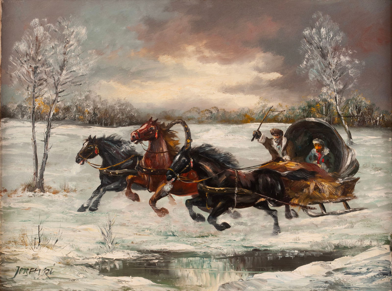 RUSSIAN OIL ON CANVAS WINTER SCENE (1 of 6)