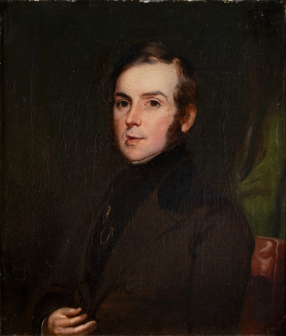 PORTRAIT OF WILLIAM YOUNG SELLAR (1823-1890): PORTRAIT OF WILLIAM YOUNG SELLAR (1823-1890) Oil on canvas, unsigned, circa 1846. Back of canvas inked "1846 - Miller, 56, Long Acre, London", showing a formal portrait of the young Scottish