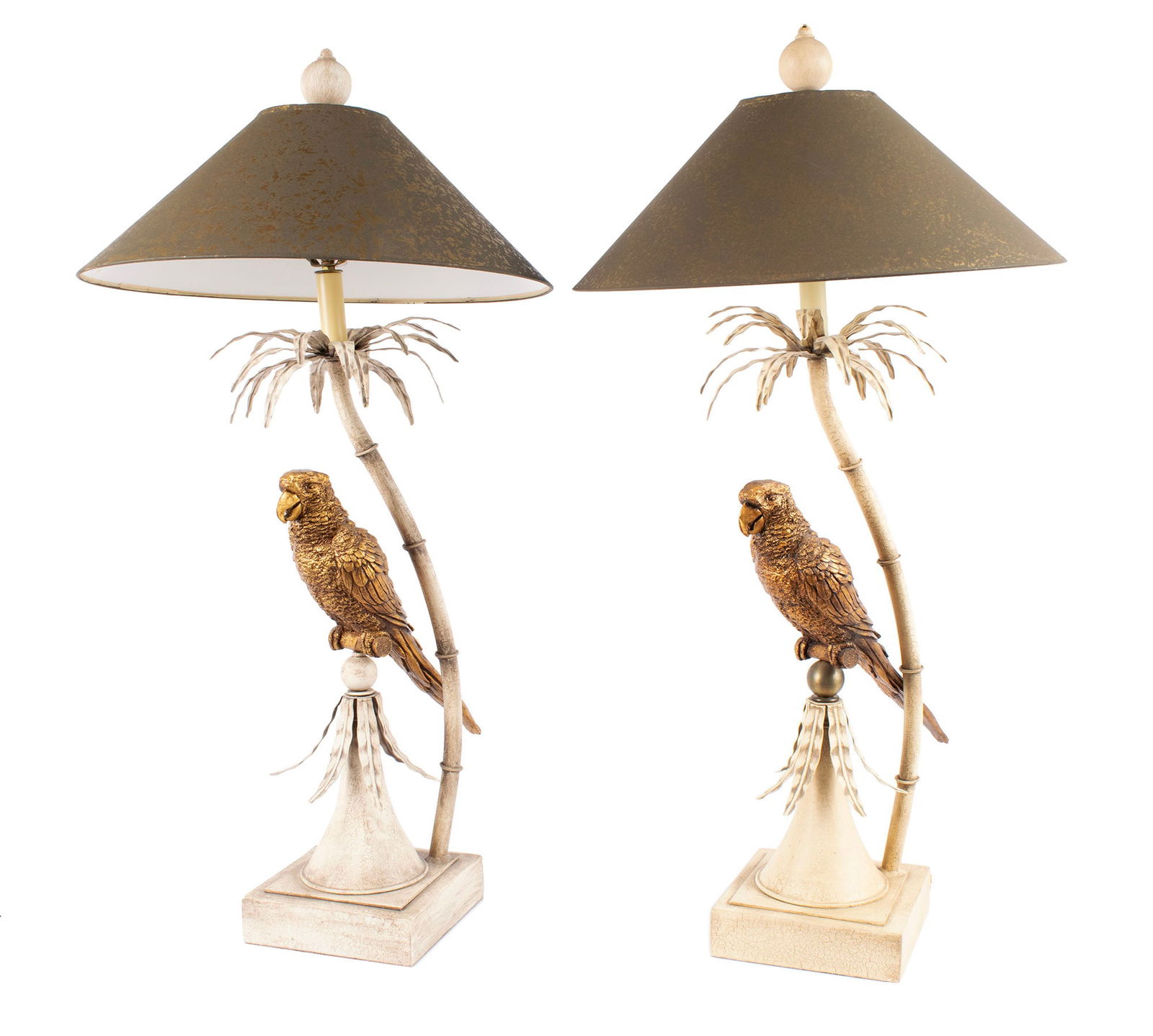 PAIR OF PARROT AND PALM TREE TOLE TABLE LAMPS (1 of 8)