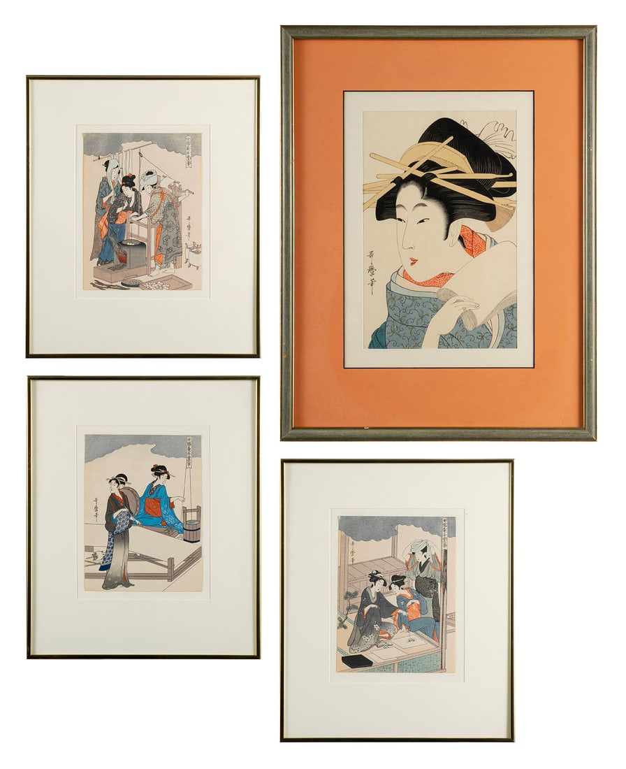 FOUR WOODBLOCK PRINTS AFTER KITAGAWA UTAMARO (JAPAN, 1753-1806) (1 of 12)