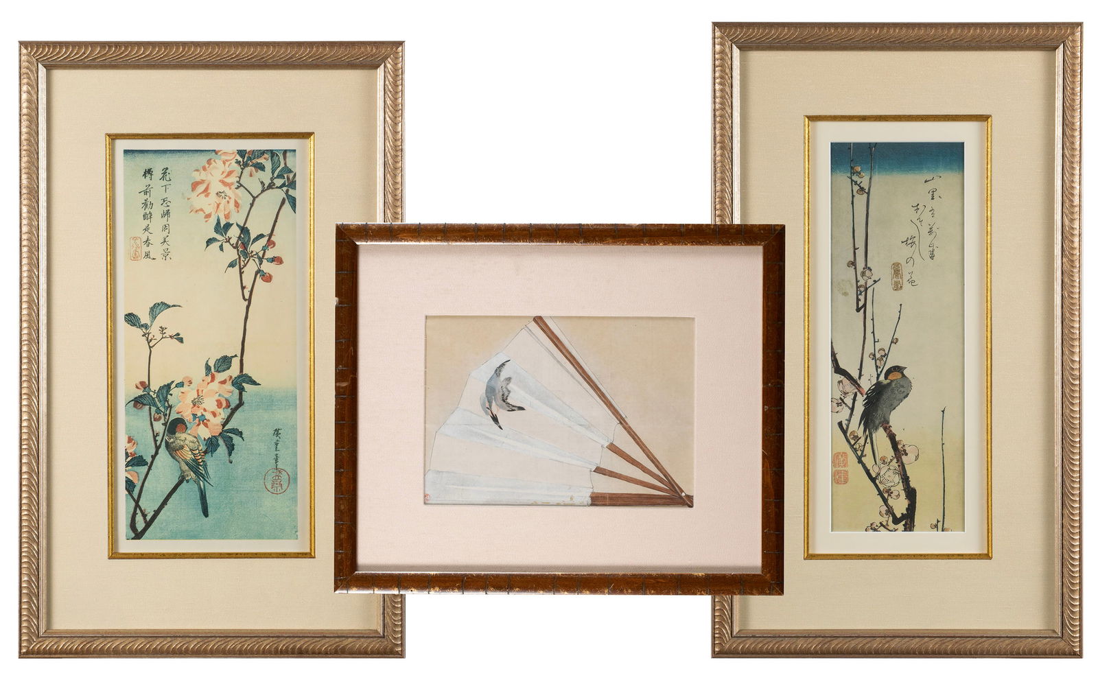 TWO JAPANESE DECORATIVE PRINTS AND A WATERCOLOR (1 of 11)