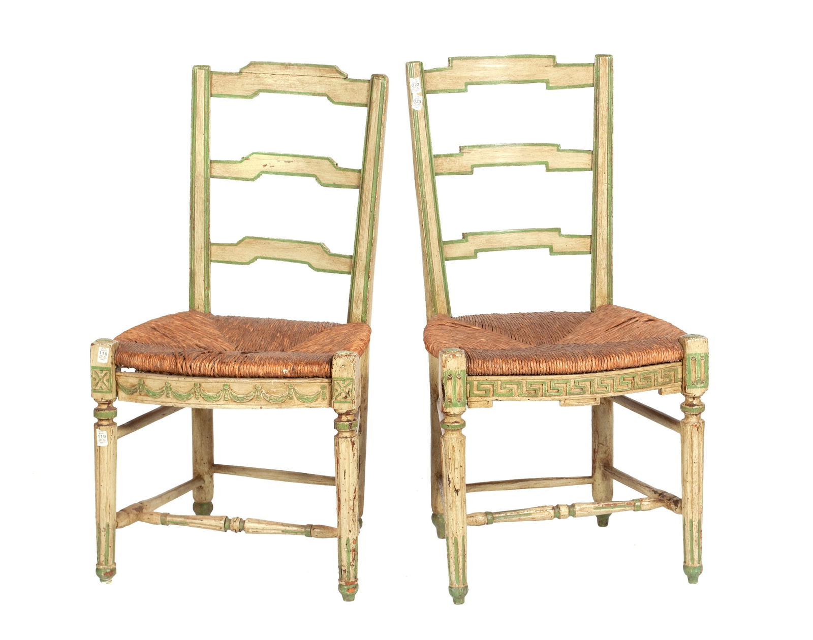 PAIR OF PAINTED LADDER BACK RUSH SEAT SIDE CHAIRS (1 of 7)