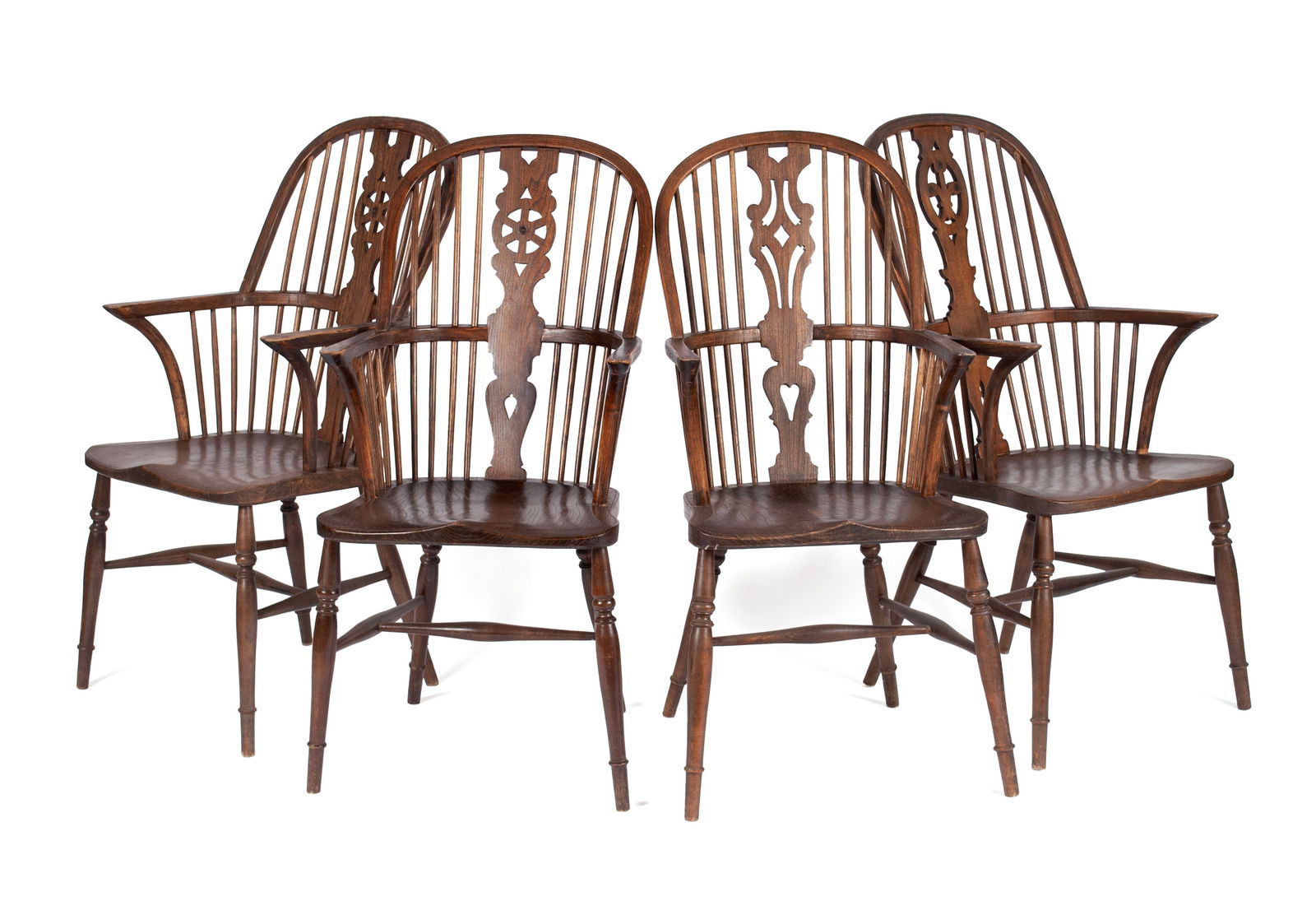 FOUR HIGH BOW BACK WINDSOR ARMCHAIRS (1 of 10)