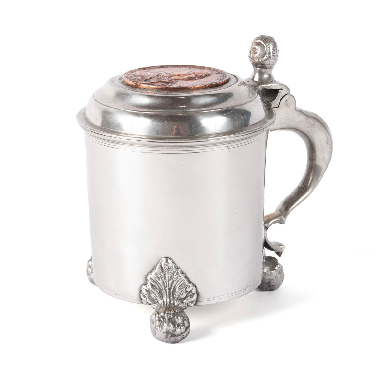 ANTIQUE PEWTER TANKARD WITH INSET "FREDERICK 1" MEDAL (1 of 9)