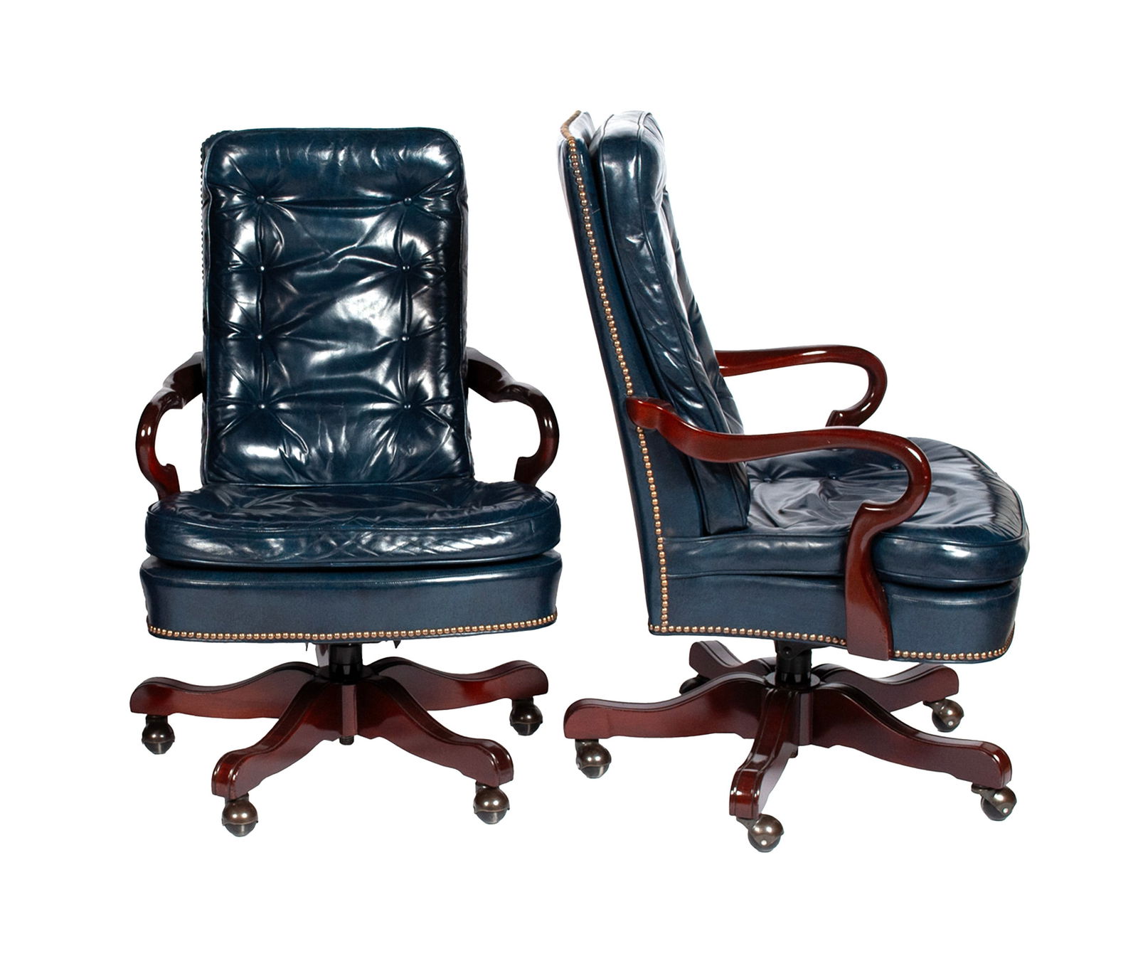 TWO BLUE LEATHER EXECUTIVE CHAIRS BY JOHN WIDDICOMB (1 of 4)