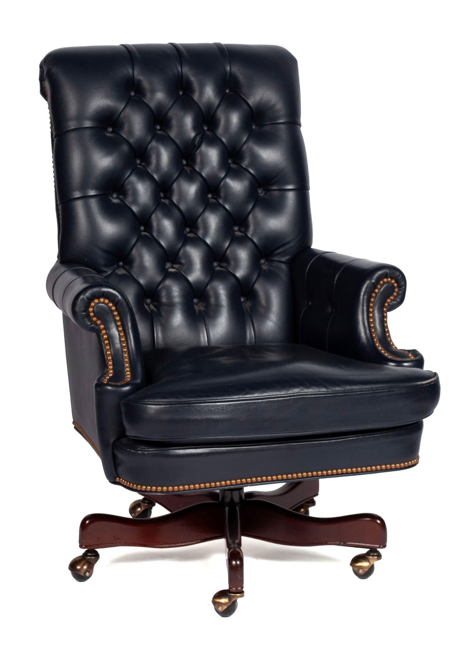 BLUE LEATHER EXECUTIVE CHAIR BY HANCOCK & MOORE (1 of 7)