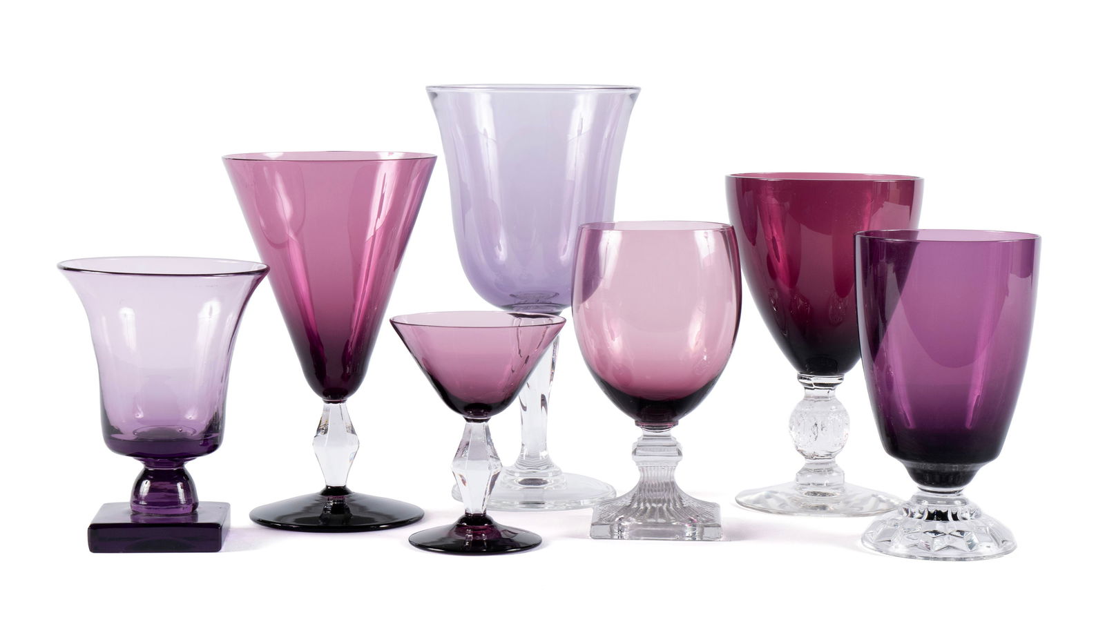 COLLECTION OF AMETHYST GLASS STEMWARE (23) (1 of 5)