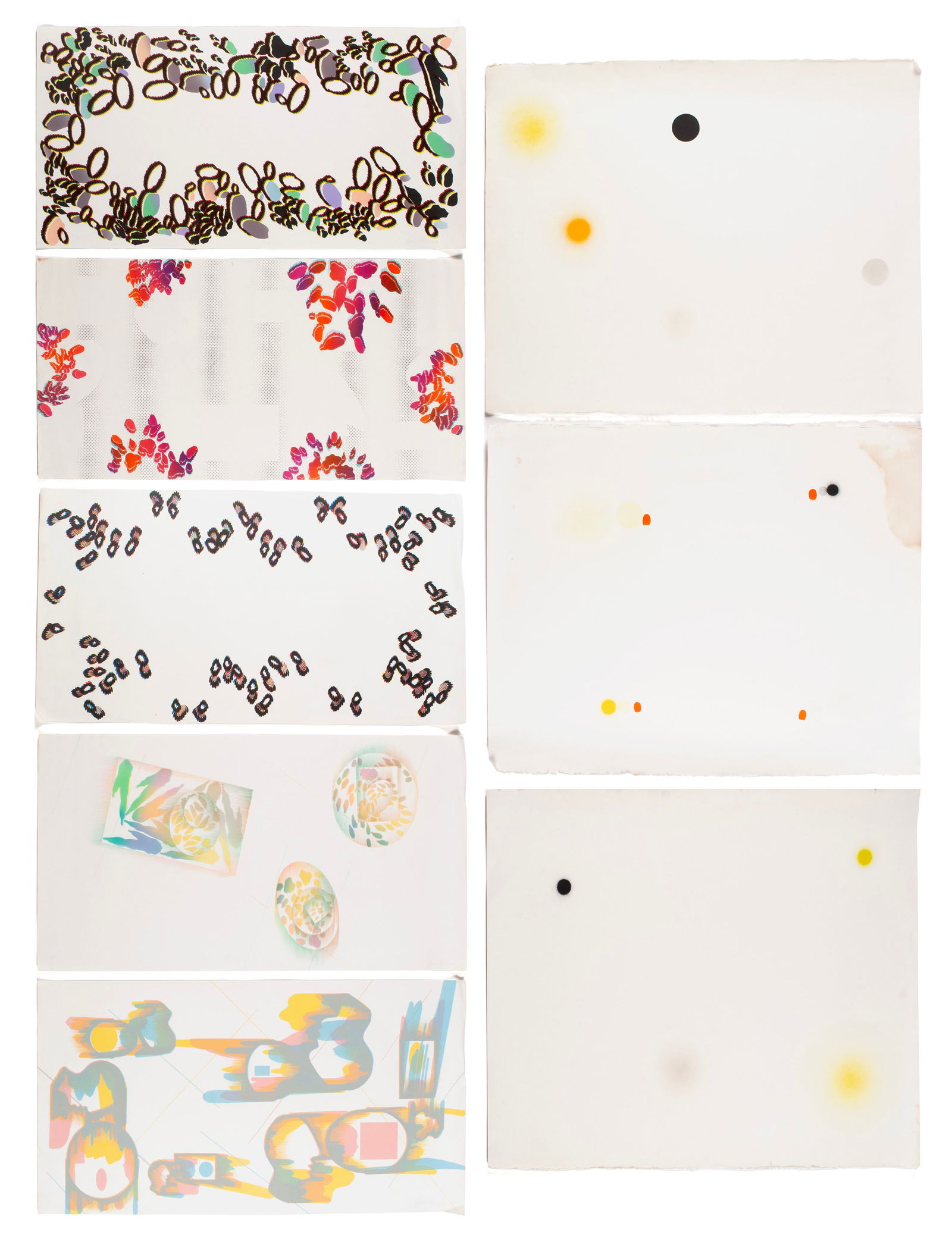 BERNARD COHEN (BRITISH, B. 1933): Bernard CohenBritish, b. 1933Color lithographsEight (8) works, unframed, including five (5) from the series 'Images for J', nos. 1, 2, 4, 5, and 6, each signed and dated 1976 lower right, titled on ve