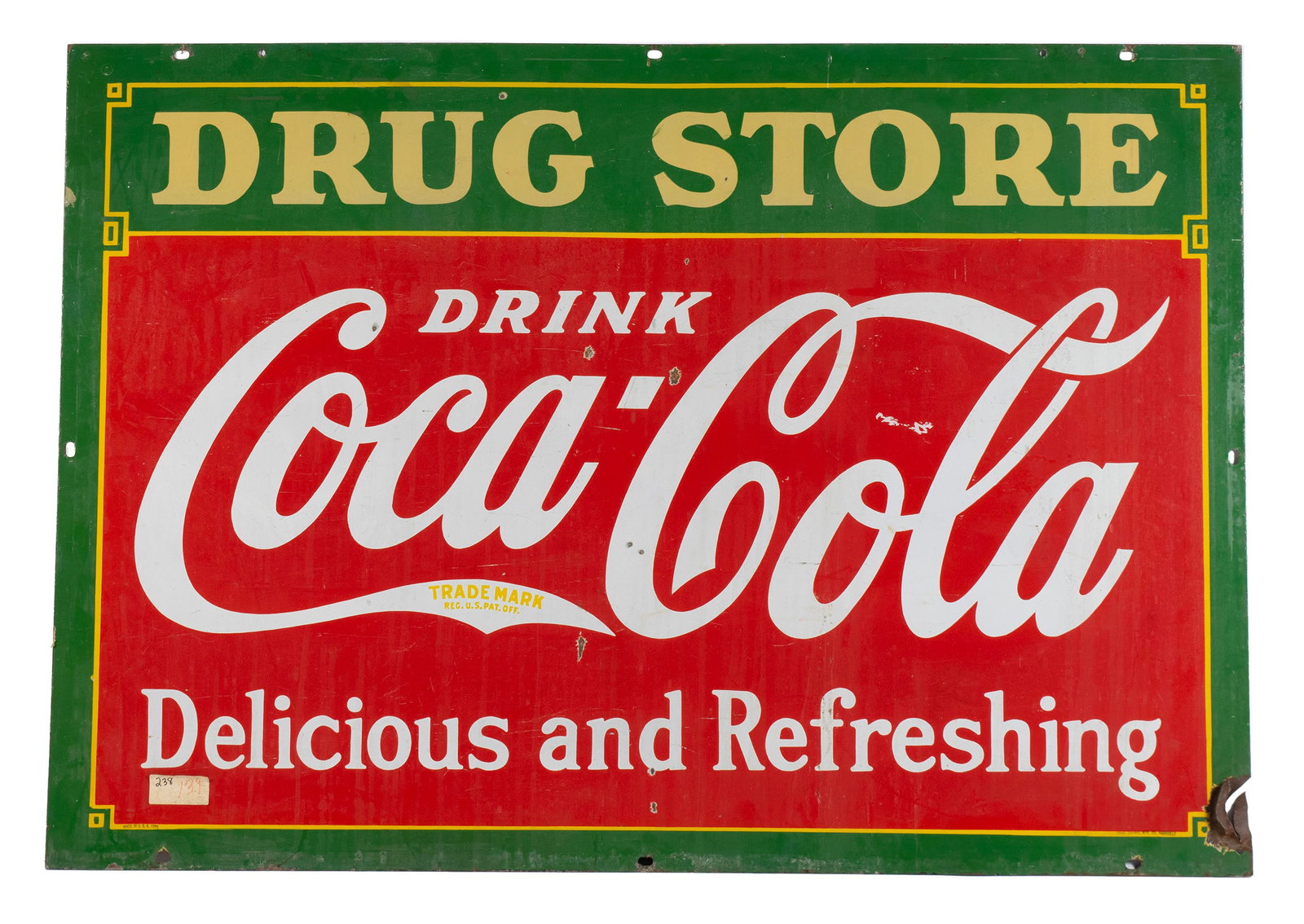 1933 DOULBLE-SIDED COCA-COLA  DRUG STORE  PORCELAIN SIGN (1 of 10)