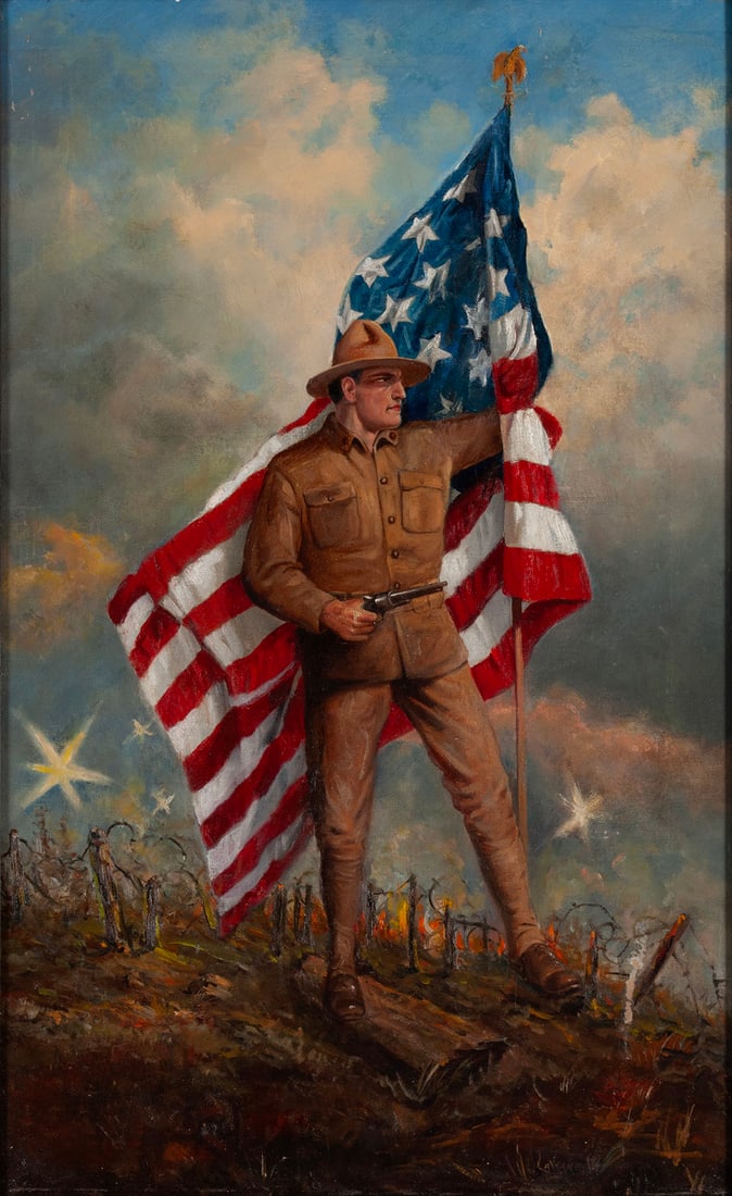 AMERICAN PATRIOTIC WW1 ILLUSTRATIVE PAINTING BY LAVERNE (1 of 6)