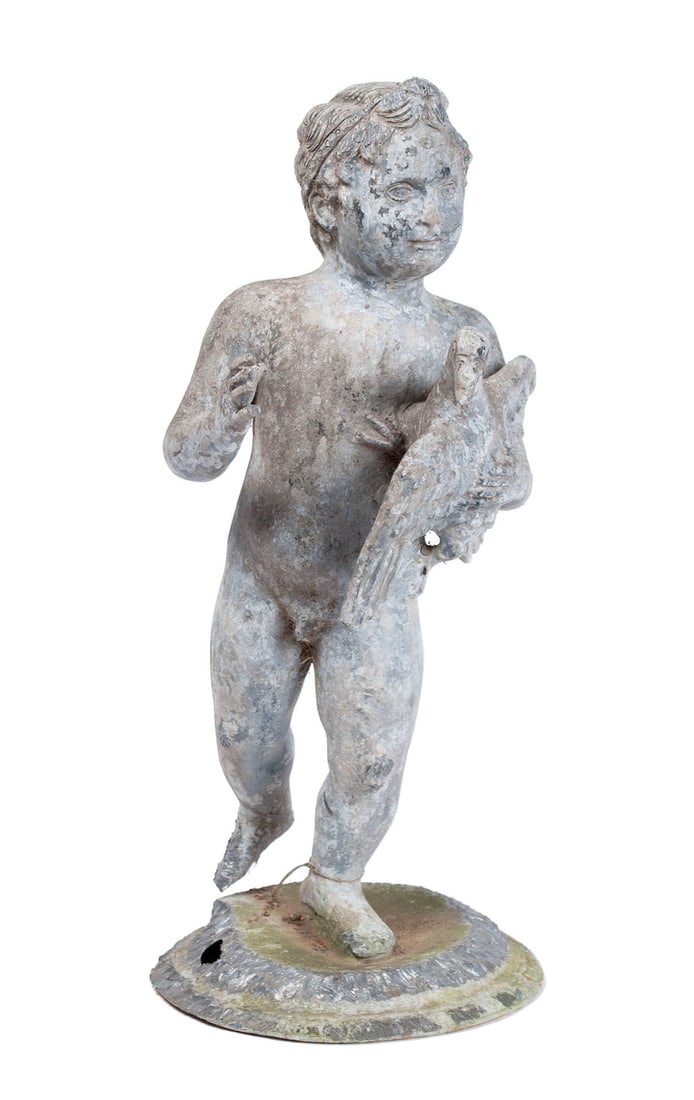 LEAD GARDEN FIGURE OF A WINGED PUTTI (1 of 9)