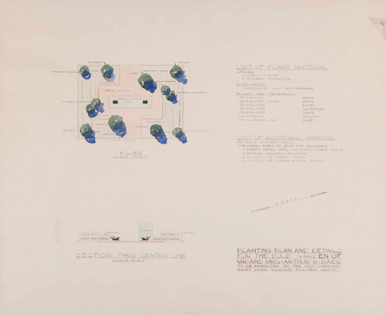 FREDERICK DUNN (AMERICAN, 1905-1984) GARDEN PLAN (1 of 7)
