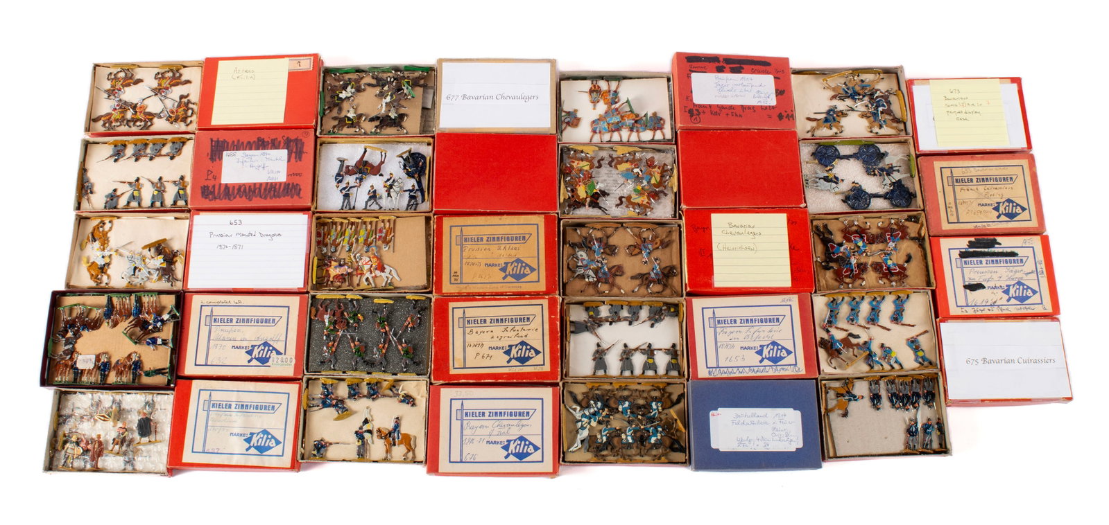 COLLECTION OF HAND PAINTED KILIA AND OTHER FLAT TOY SOLDIERS: COLLECTION OF HAND PAINTED KILIA AND OTHER FLAT TOY SOLDIERS German, 20th century. More than five hundred (500) soldiers, including Bavarian Cuirassiers (675), Prussian Infantry halted (642), Prussian
