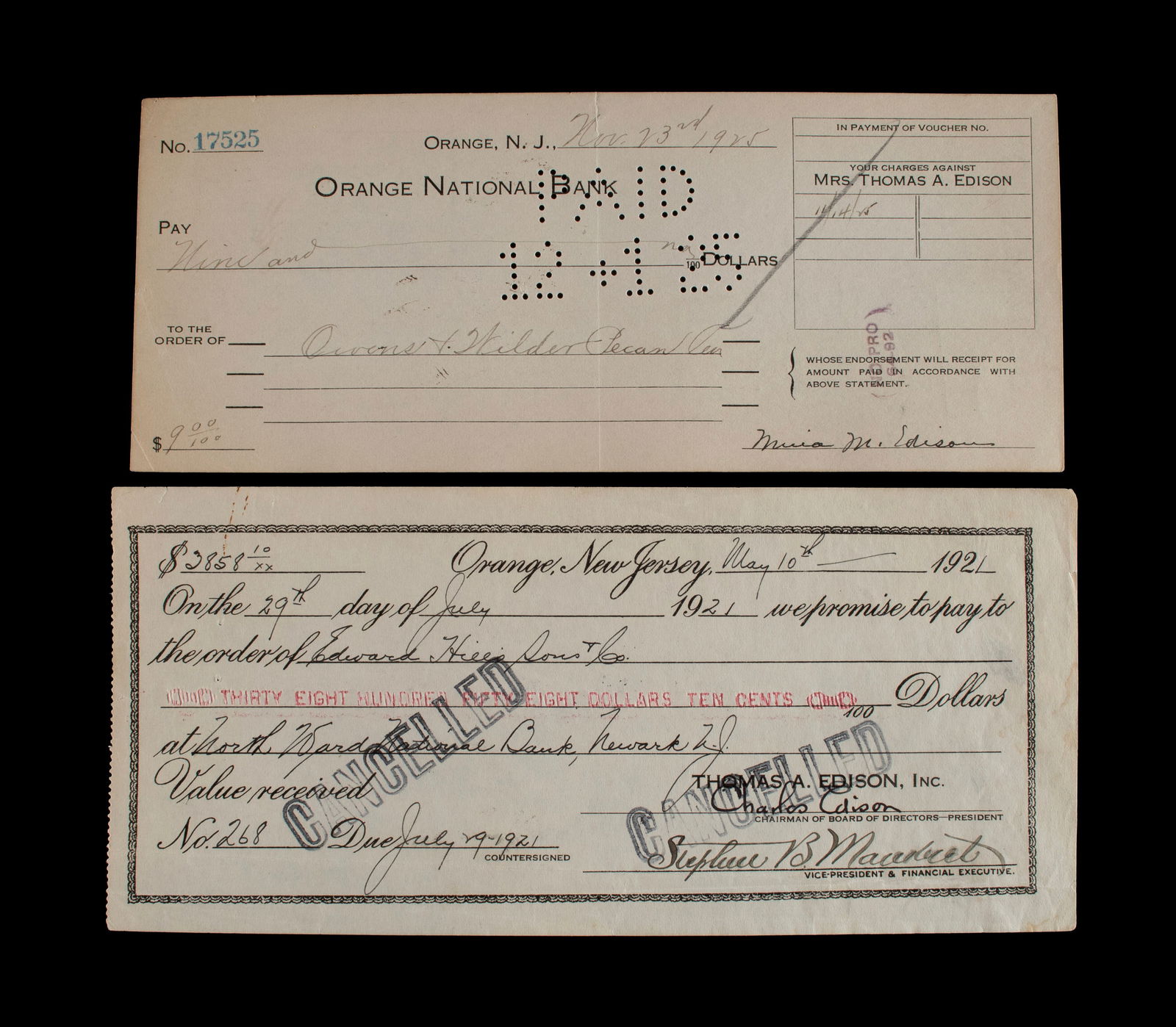 PAIRING OF EDISON FAMILY MEMBERS SIGNED CHECKS (1 of 15)