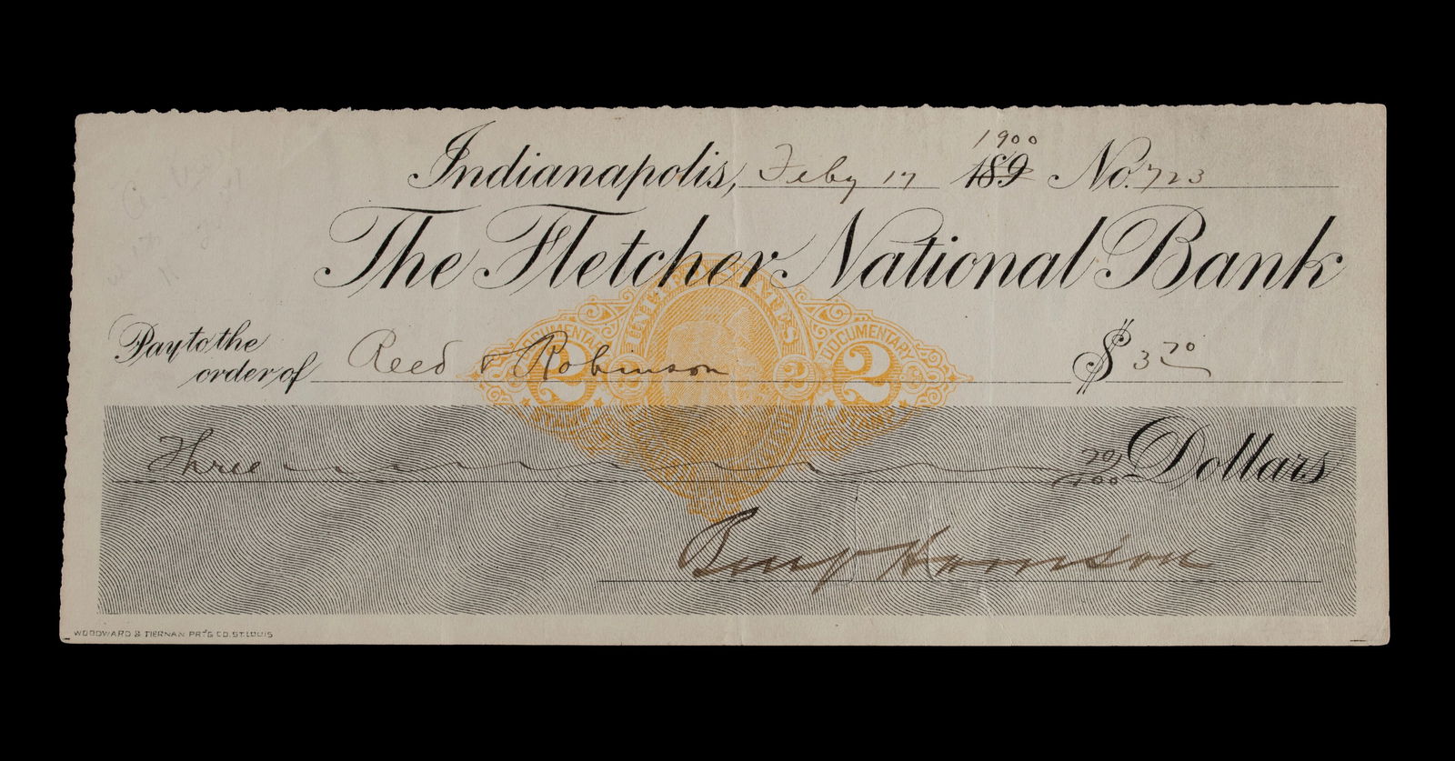 BENJAMIM HARRISON, 23RD PRESIDENT OF THE UNITED STATES (1889-1893) SIGNED CHECK (1 of 9)