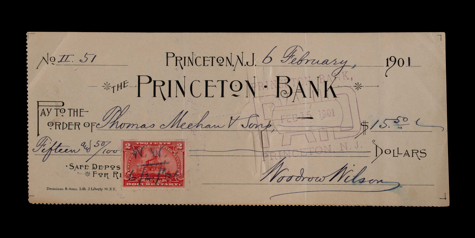 WOODROW WILSON, 28TH PRESIDENT OF THE UNITED STATES (1913-1921) SIGNED CHECK (1 of 10)