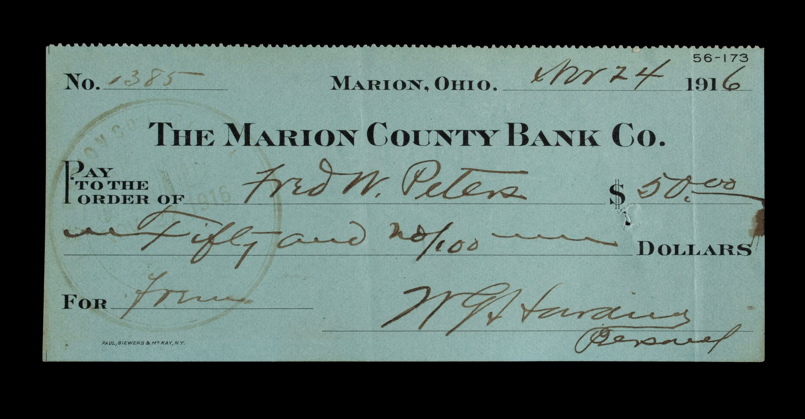 WARREN G. HARDING, 29TH PRESIDENT OF THE UNITED STATES (1921-1923) SIGNED CHECK (1 of 8)