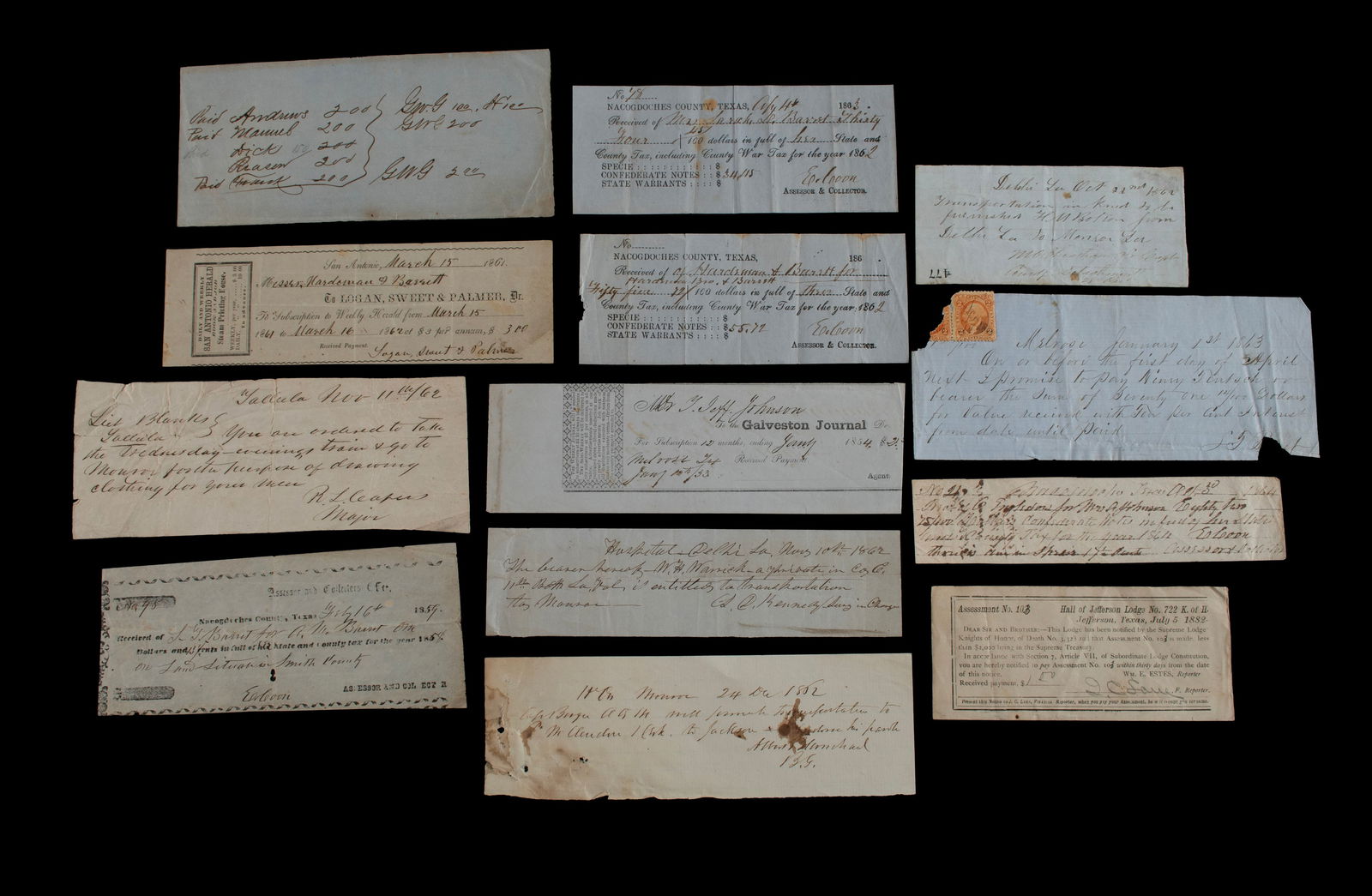 TWELVE ASSORTED 19TH CENTURY DOCUMENTS, MOST CONFEDERATE RELATED (1 of 14)