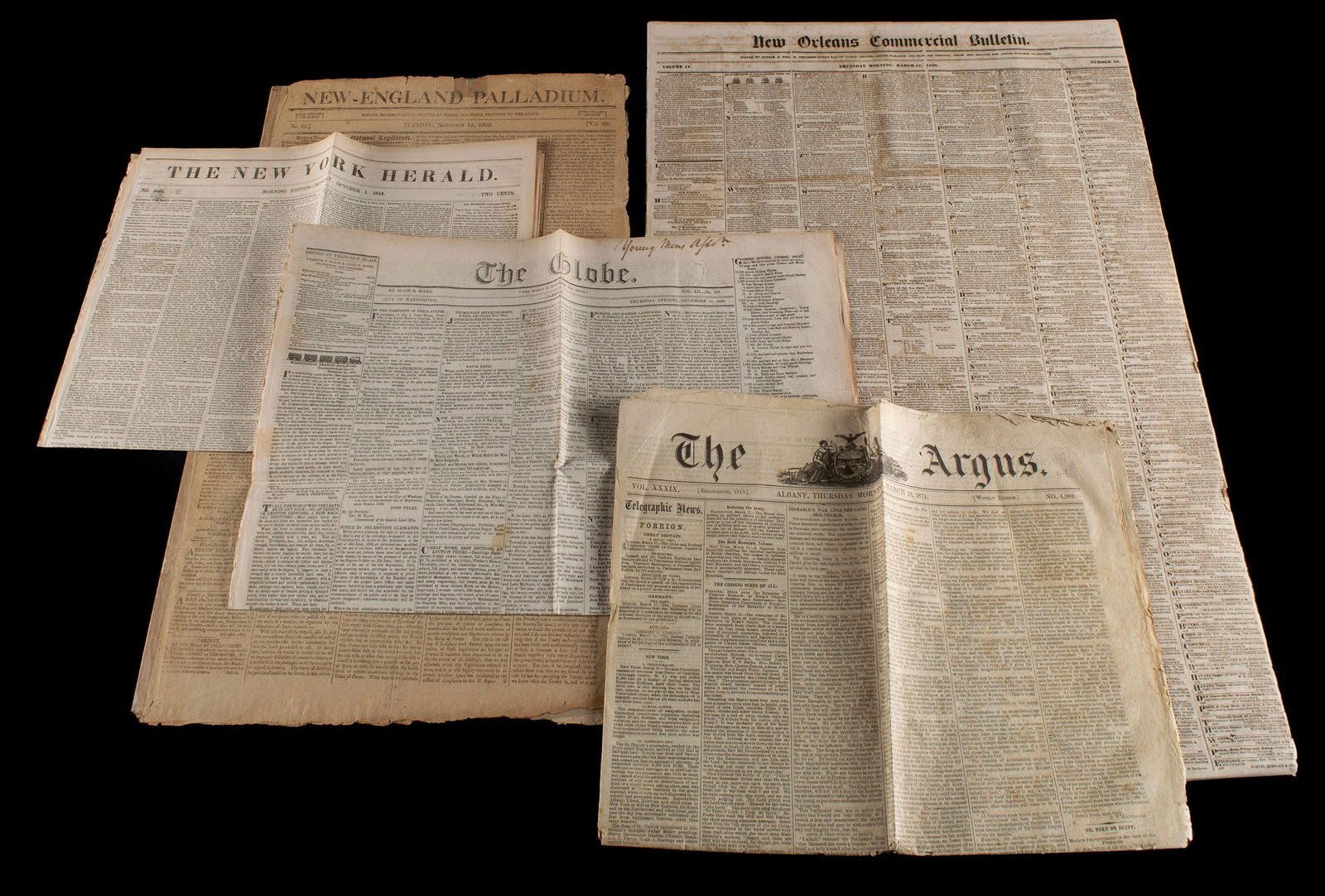 FIVE 19TH CENTURY NEWSPAPERS (1 of 12)
