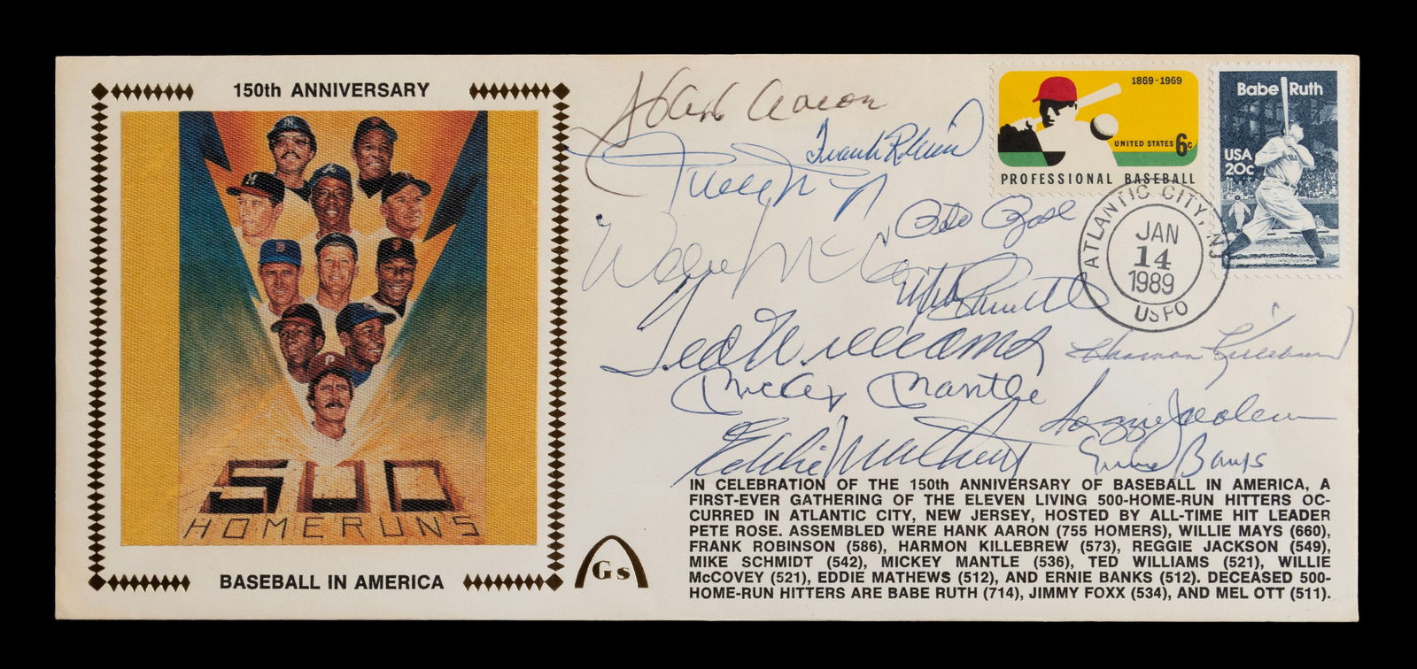 1989 MAJOR LEAGUE BASEBALL 500 HOME RUN CLUB MULTI SIGNED FIRST DAY COVER (1 of 7)