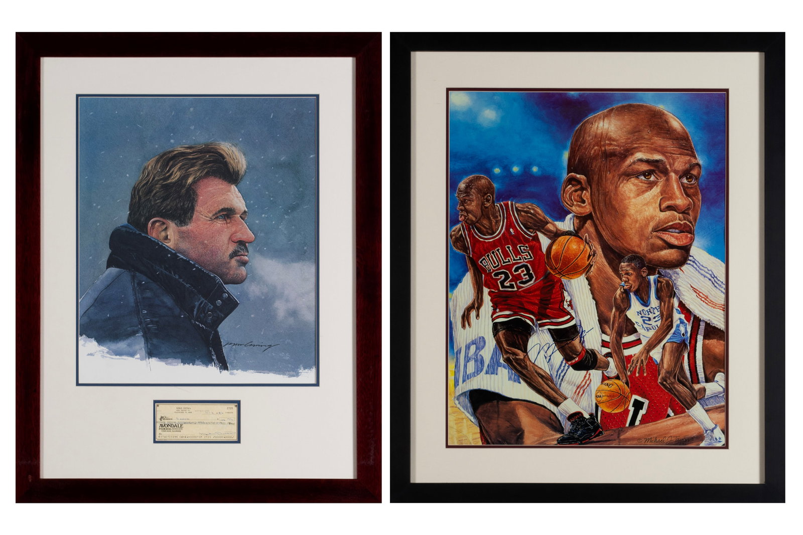 TWO FRAMED PRINTS OF MICHAEL JORDAN AND MIKE DITKA WITH AUTOGRAPHS (1 of 10)
