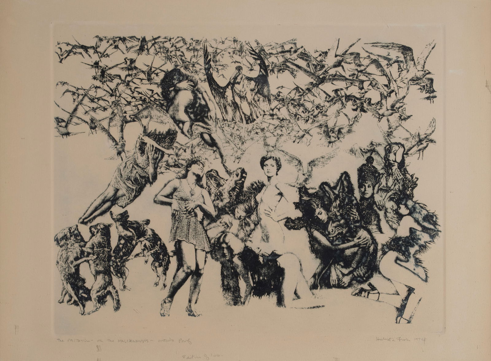 HERBERT FINK (AMERICAN, 1921-2006): Herbert FinkAmerican, 1921-2006The VisitationEtchingArtist's Proof, signed and dated 1974 in pencil lower right. Framed.Impression: 15 3/4 x 19 3/4 in. (40 x 50.2 cm.), Frame: 23 1/2 x 27 1/2 in. (59.