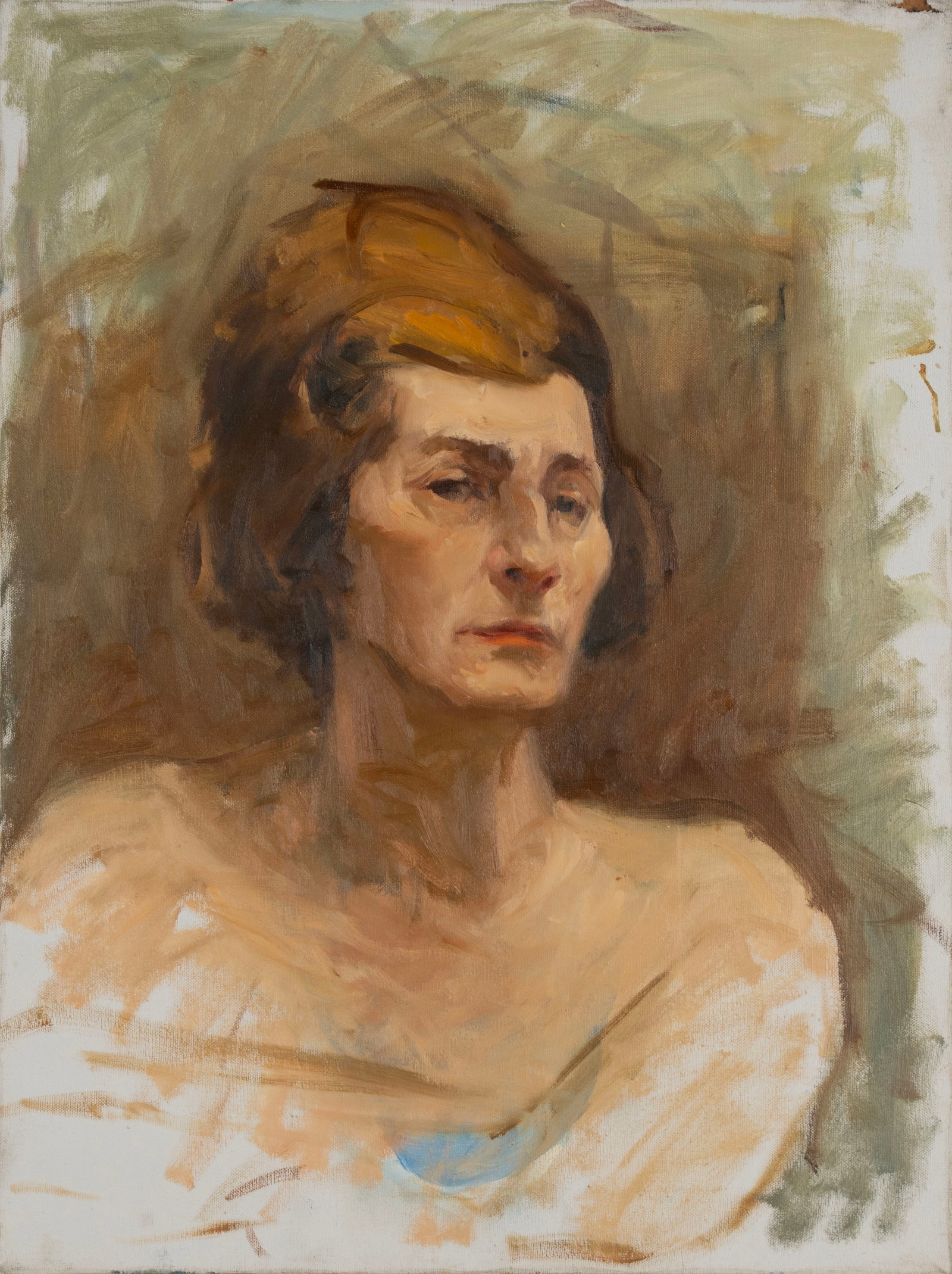 VIRGINIA 'TITO' GAY (AMERICAN (ST. LOUIS), 1932-2024): Virginia 'Tito' Gay American (St. Louis), 1932-2024 Helen Oil on canvas Circa 1995, signed on verso. Painterly bust length portrait of a woman, unframed. Tito attended Washington University where she 