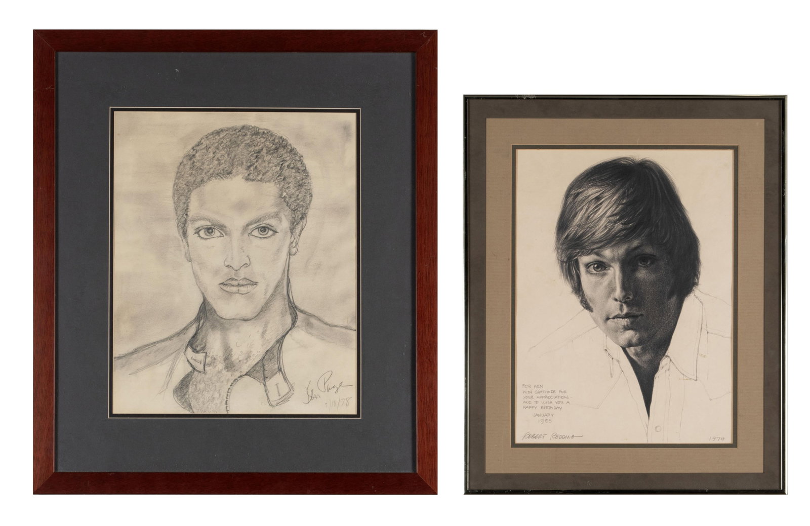 KEN PAGE (AMERICAN (ST. LOUIS), 1954-2024): Ken Page American (St. Louis), 1954-2024 Pencil on paper Signed and dated 7/18/78 in pencil lower right, a portrait of a young man (possibly Andre De Shields). Along with a pencil portrait by costume 