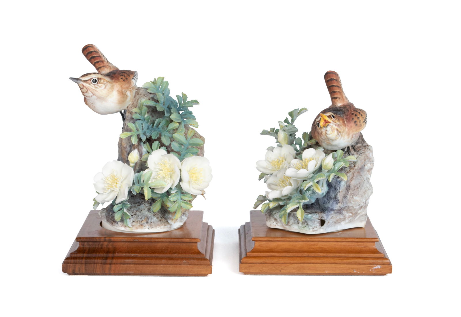 PAIR OF DOROTHY DOUGHTY WREN AND BURNET ROSE PORCELAIN FIGURES (1 of 12)