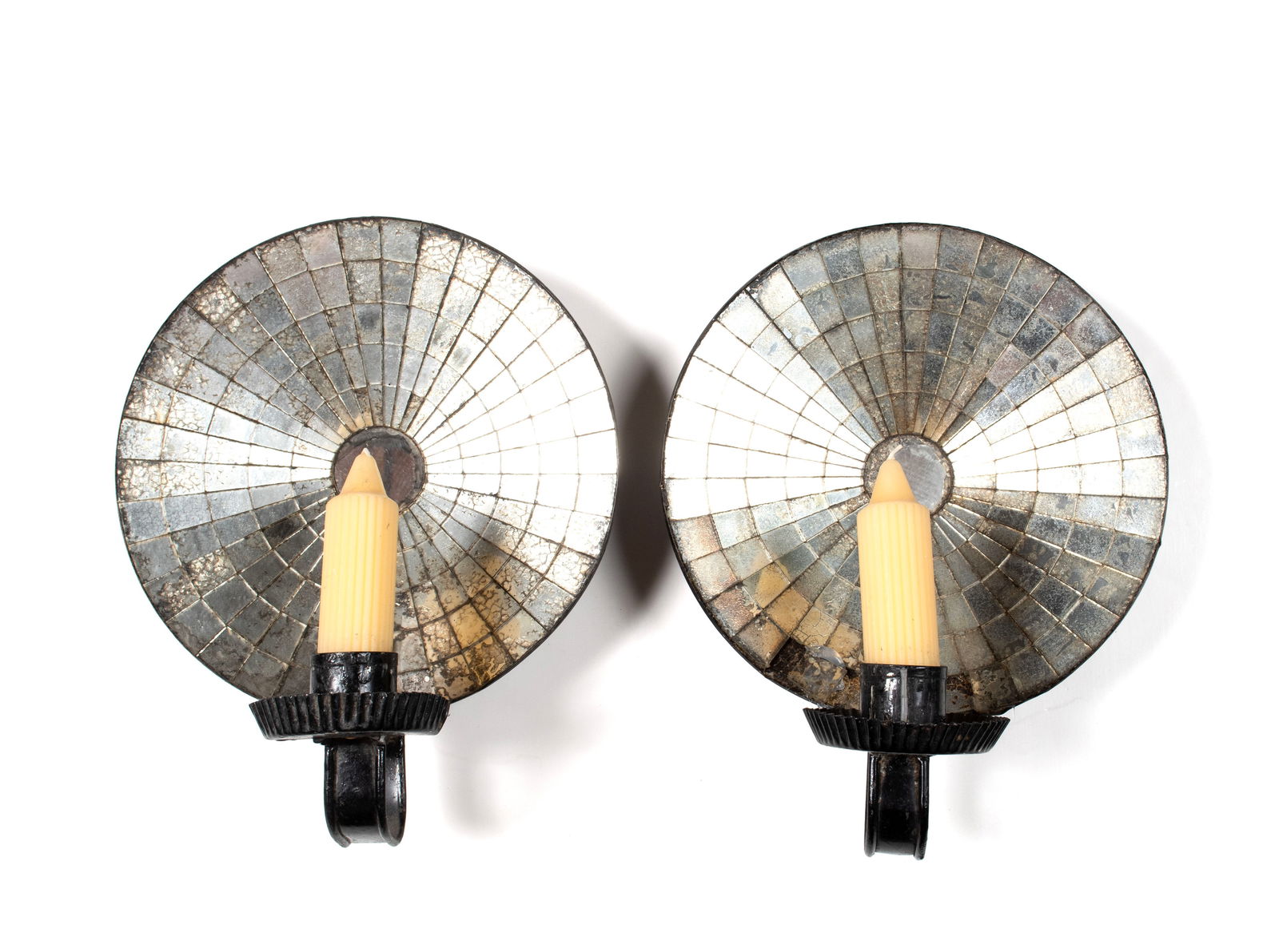 PAIR COLONIAL MIRROR BACK SCONCES (1 of 5)